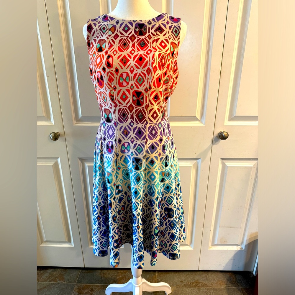 Colorful knit flare dress..size 8